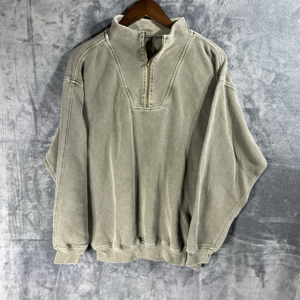 The Territory Ahead Sweater Men L Green Fleece Pullover Mock Ribbed Stripe Knit